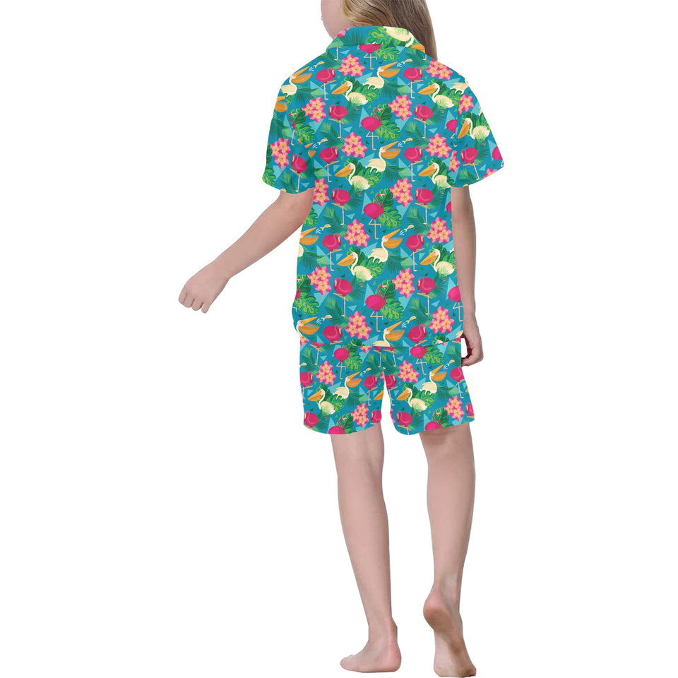 Pelican Pattern Print Design 03 Kids' Boys' Girls' V-Neck Short Pajama Set