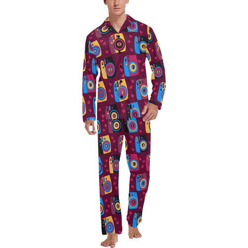 Camera Pattern Print Design 04 Men's Long Pajama Set