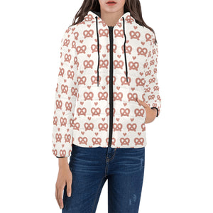 Pretzels Pattern Print Design 01 Women's Padded Hooded Jacket