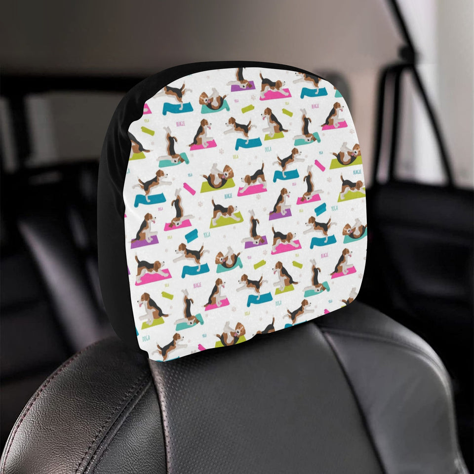 Beagle Yoga Pattern Car Headrest Cover