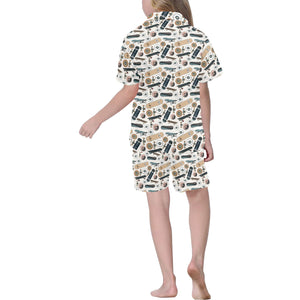 Skate Board Pattern Print Design 01 Kids' Boys' Girls' V-Neck Short Pajama Set