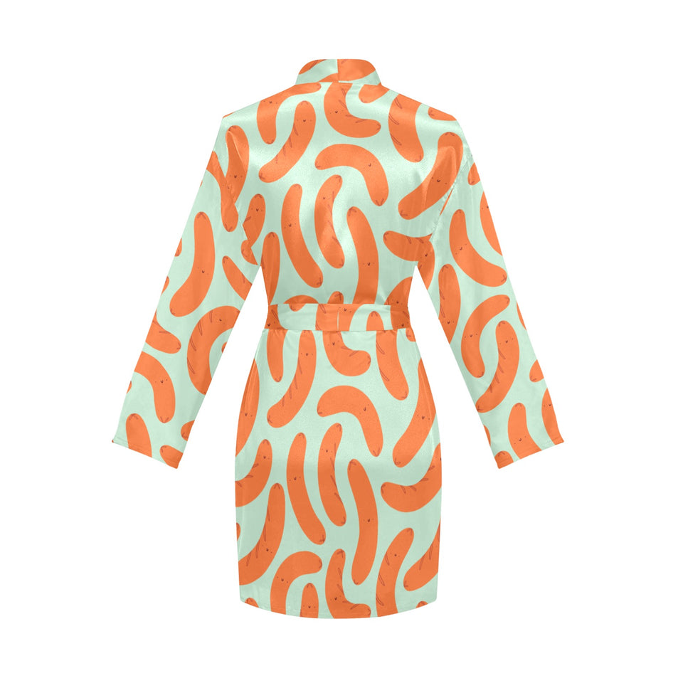 Sausage Pattern Print Design 04 Women's Long Sleeve Belted Night Robe