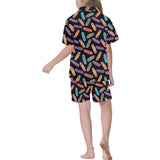 Skate Board Pattern Print Design 04 Kids' Boys' Girls' V-Neck Short Pajama Set