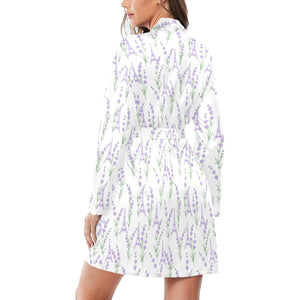 Eiffel Tower Lavender Pattern Print Design 01 Women's Long Sleeve Belted Night Robe