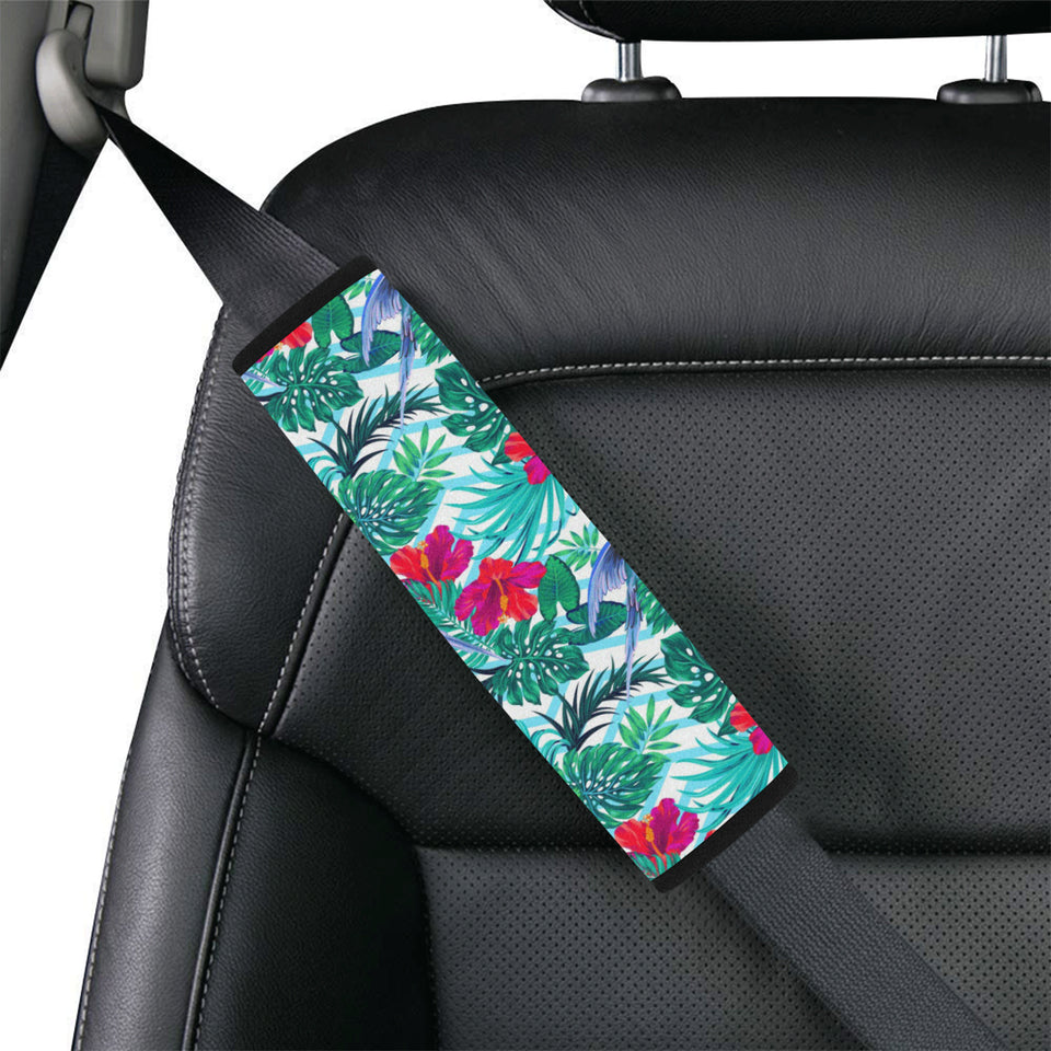 Blue Parrot Hibiscus Pattern Car Seat Belt Cover