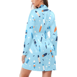 Surfboard Pattern Print Design 05 Women's Long Sleeve Belted Night Robe