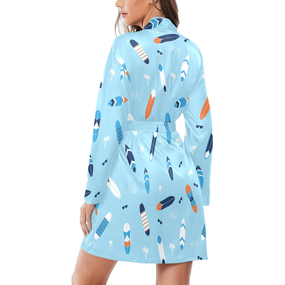 Surfboard Pattern Print Design 05 Women's Long Sleeve Belted Night Robe