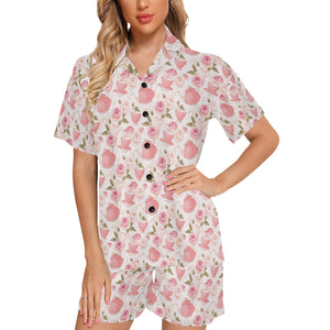 Tea pots Pattern Print Design 04 Women's V-Neck Short Pajama Set