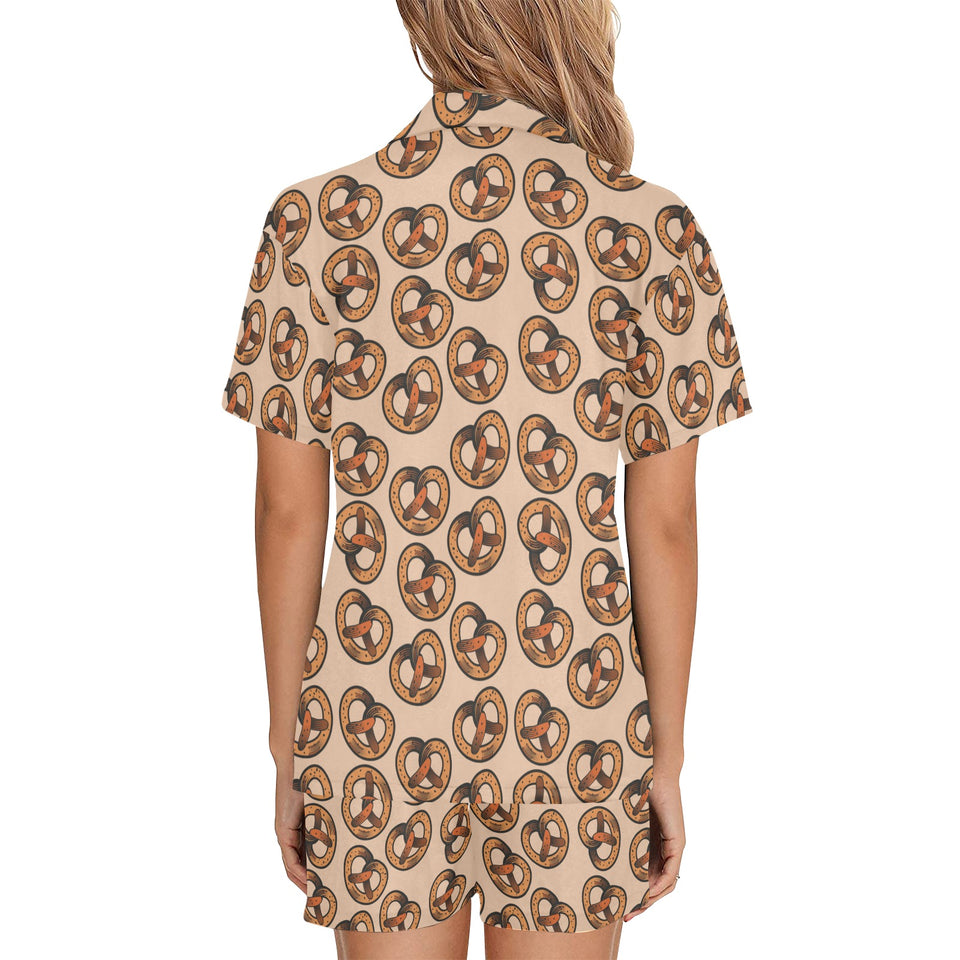 Pretzels Pattern Print Design 02 Women's V-Neck Short Pajama Set