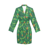 Green Peas Pattern Print Design 05 Women's Long Sleeve Belted Night Robe