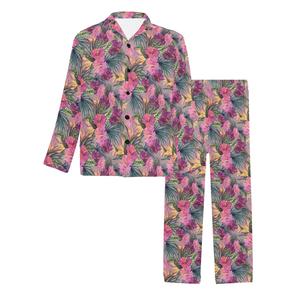 Hibiscus Pattern Print Design 03 Men's Long Pajama Set