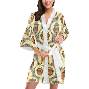 Monkey Pattern Women's Short Kimono Robe