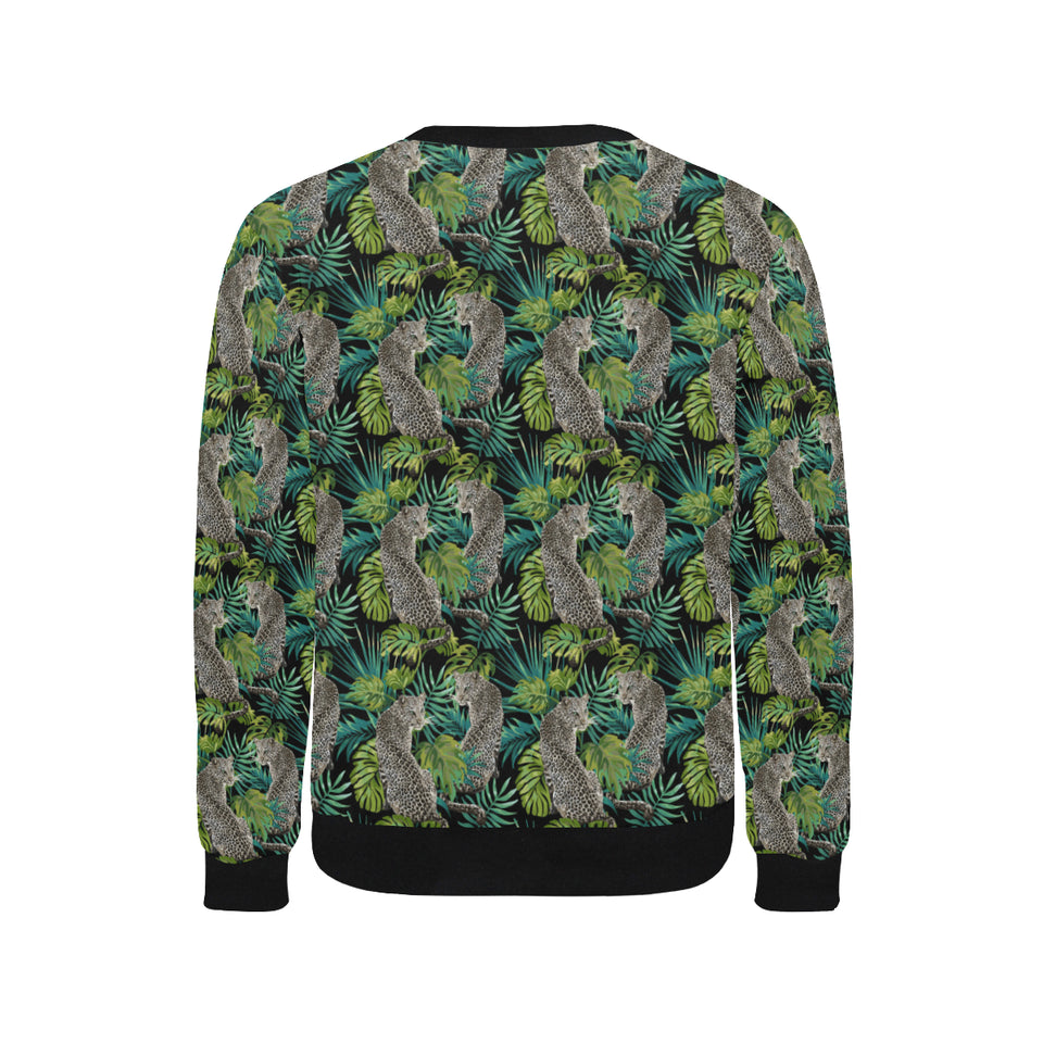 Leopard Leaves Pattern Men's Crew Neck Sweatshirt