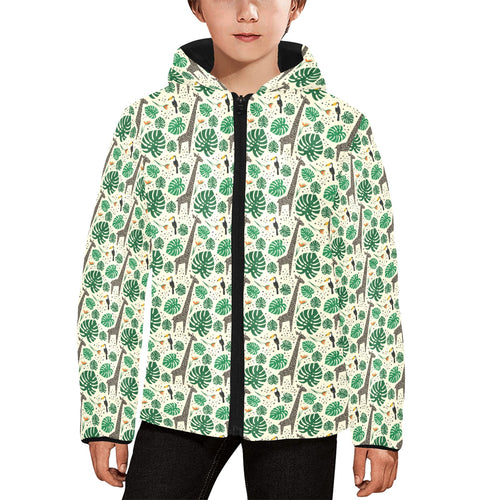 Giraffe Pattern Print Design 02 Kids' Boys' Girls' Padded Hooded Jacket