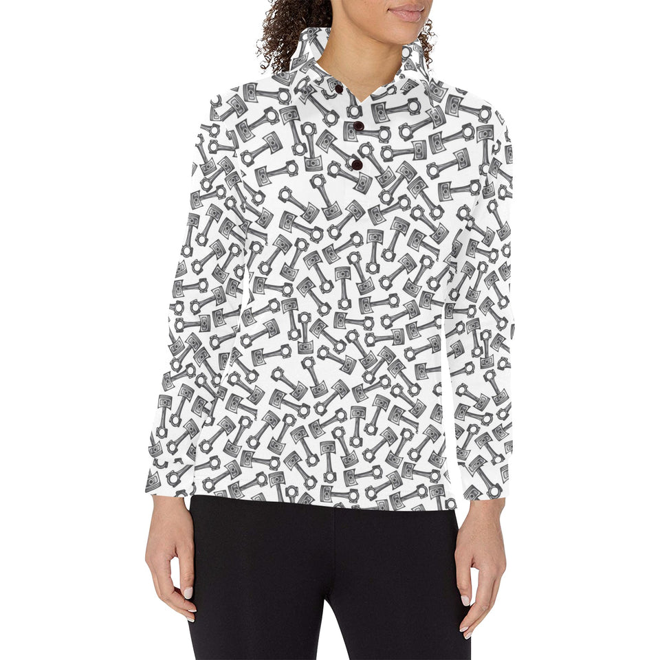 Engine Piston Pattern Print Design 01 Women's Long Sleeve Polo Shirt