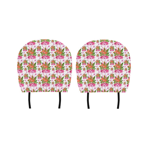 Flamingo Pink Hibiscus Pattern Car Headrest Cover