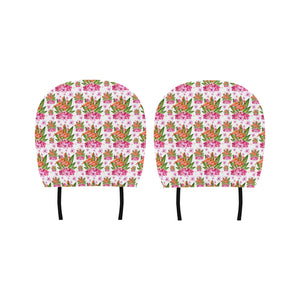 Flamingo Pink Hibiscus Pattern Car Headrest Cover