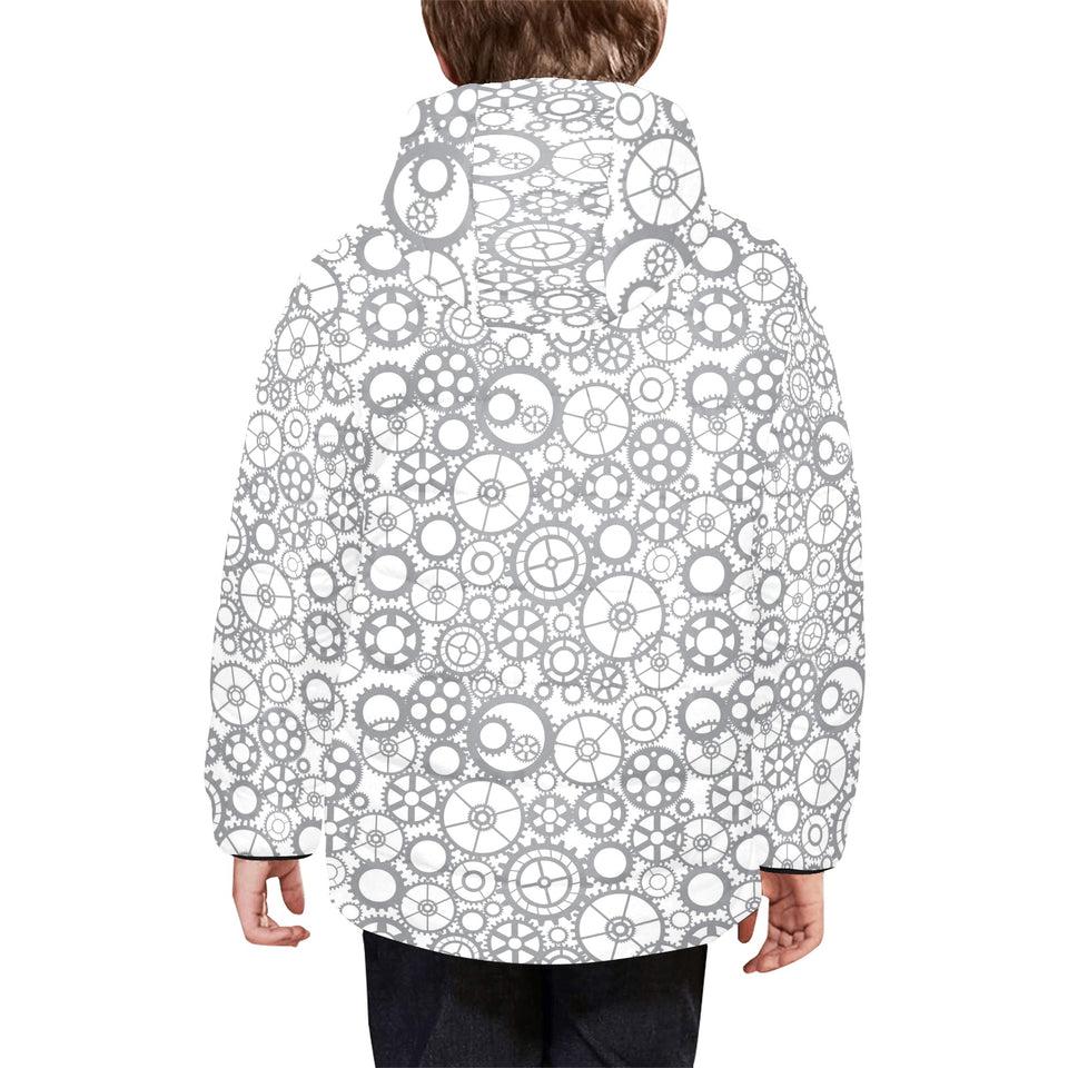 Gear Pattern Print Design 05 Kids' Boys' Girls' Padded Hooded Jacket