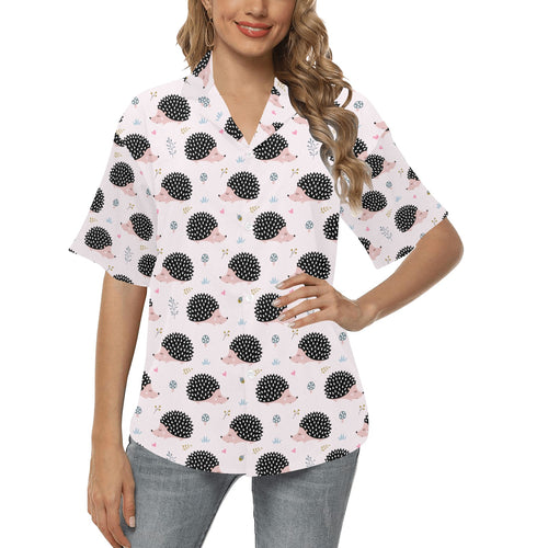 Hedgehog Pattern Print Design 04 Women's All Over Print Hawaiian Shirt