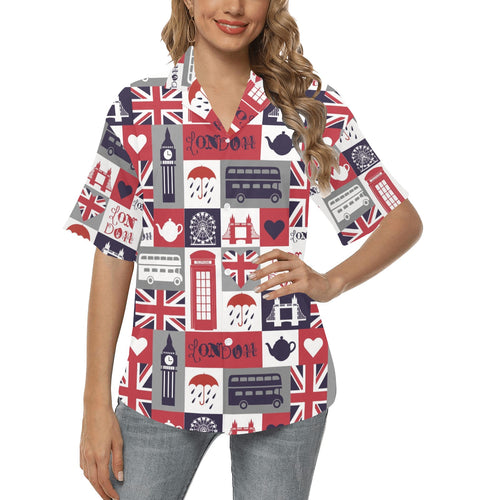 British Pattern Print Design 03 Women's All Over Print Hawaiian Shirt