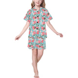 Rose Pattern Print Design 03 Kids' Boys' Girls' V-Neck Short Pajama Set