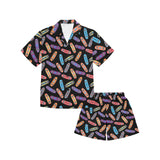 Skate Board Pattern Print Design 04 Kids' Boys' Girls' V-Neck Short Pajama Set