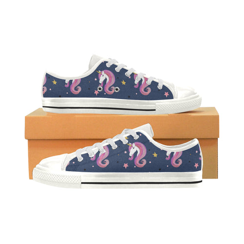 Unicorn Head Pattern Women's Low Top Canvas Shoes White