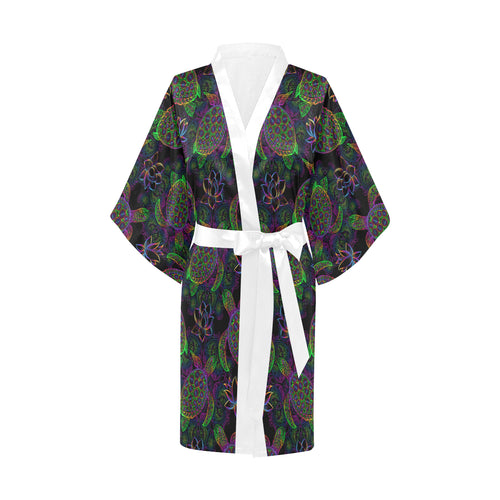 Sea Turtle Pattern Women's Short Kimono Robe