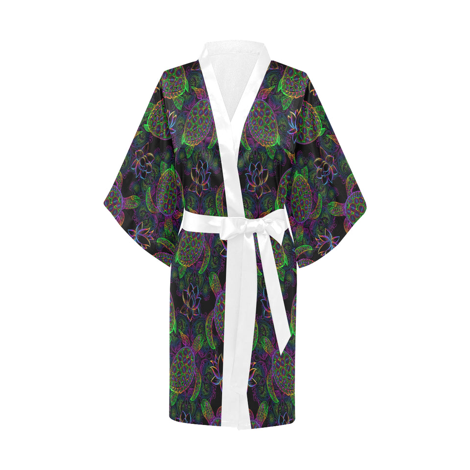 Sea Turtle Pattern Women's Short Kimono Robe