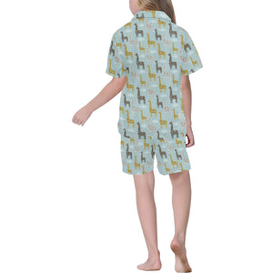 Giraffe Pattern Print Design 03 Kids' Boys' Girls' V-Neck Short Pajama Set