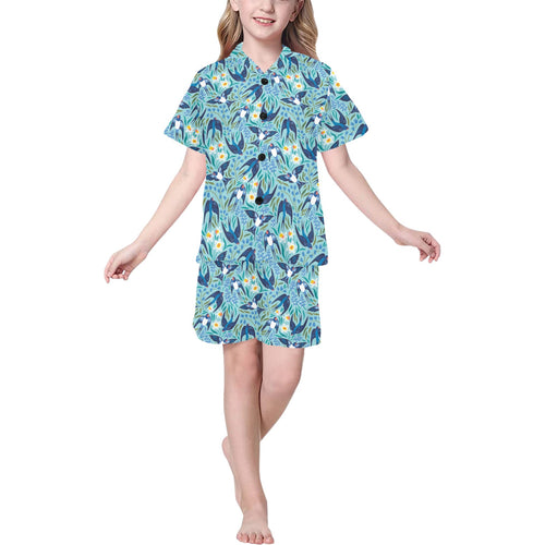 Swallow Pattern Print Design 05 Kids' Boys' Girls' V-Neck Short Pajama Set