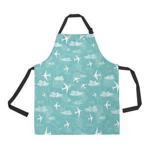 Airplane Cloud Pattern Green Background Adjustable Apron
