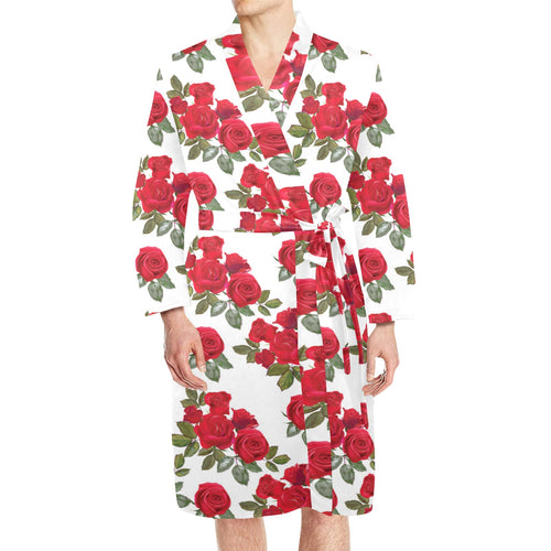 Rose Pattern Print Design 05 Men's Long Sleeve Belted Night Robe