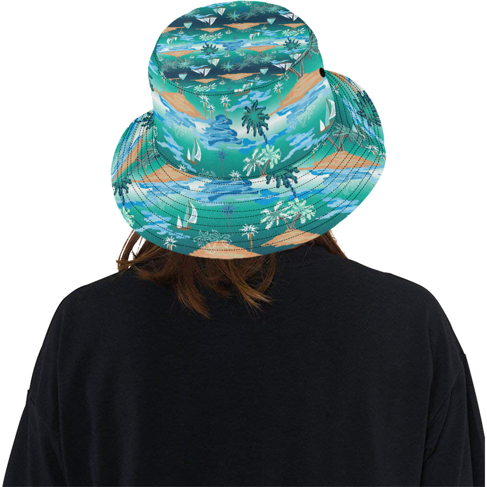 Sailboat Water Color Pattern Unisex Bucket Hat