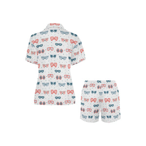 Sun Glasses Pattern Print Design 02 Women's V-Neck Short Pajama Set