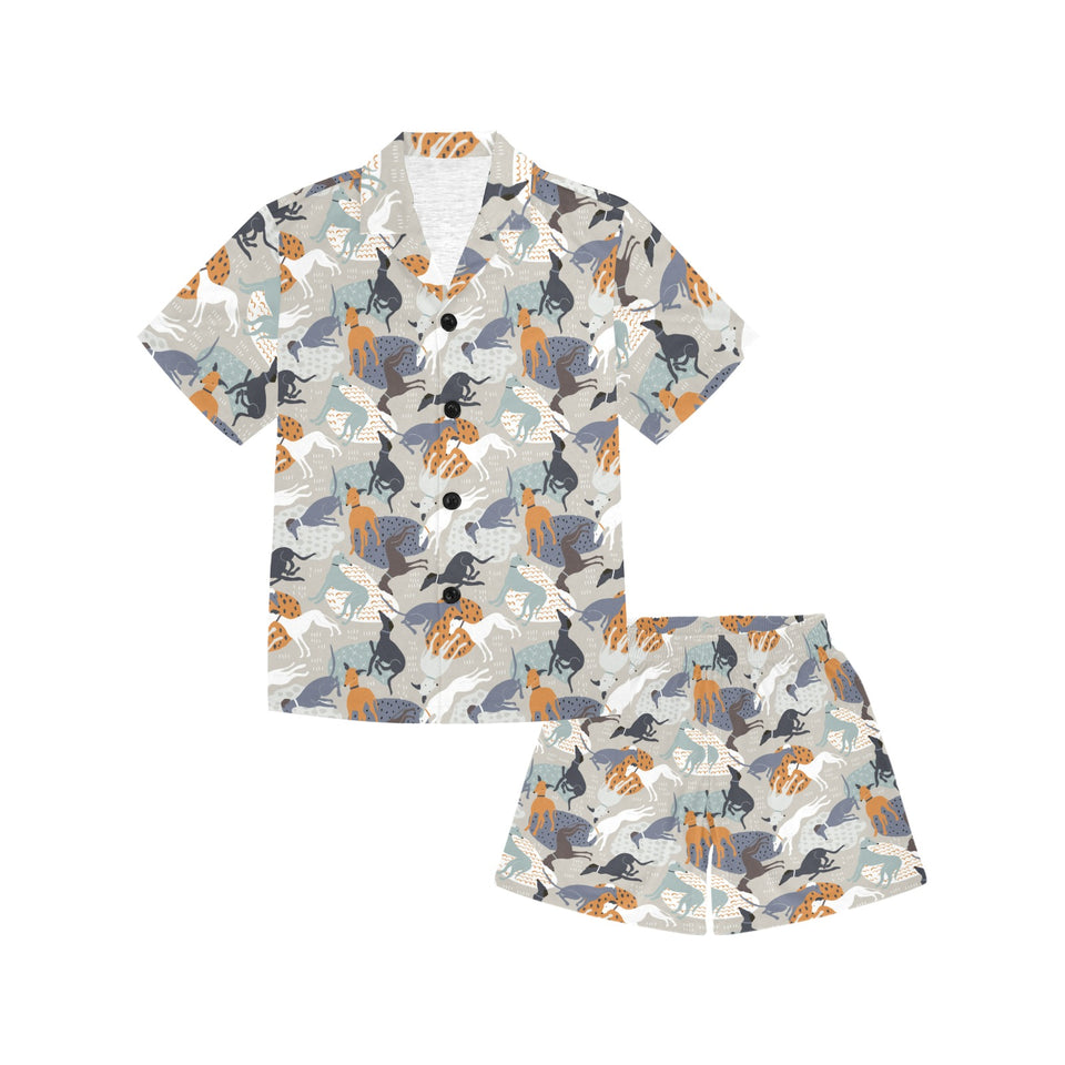 Greyhound Pattern Print Design 04 Kids' Boys' Girls' V-Neck Short Pajama Set