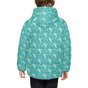 Swordfish Pattern Print Design 04 Kids' Boys' Girls' Padded Hooded Jacket