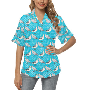 Seagull Pattern Print Design 02 Women's All Over Print Hawaiian Shirt