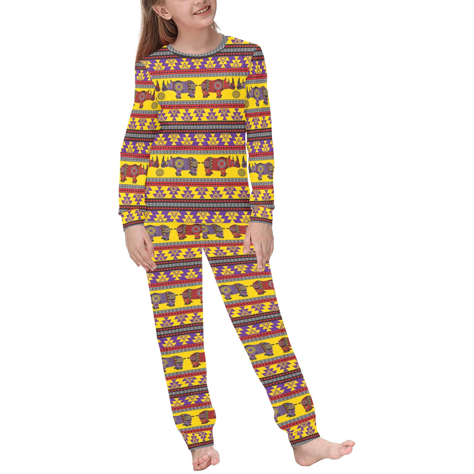 Rhino African Afro Dashiki Adinkra Kente Ethnic Mo Kids' Boys' Girls' All Over Print Pajama Set