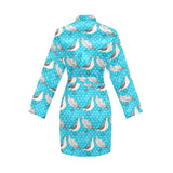 Seagull Pattern Print Design 02 Women's Long Sleeve Belted Night Robe