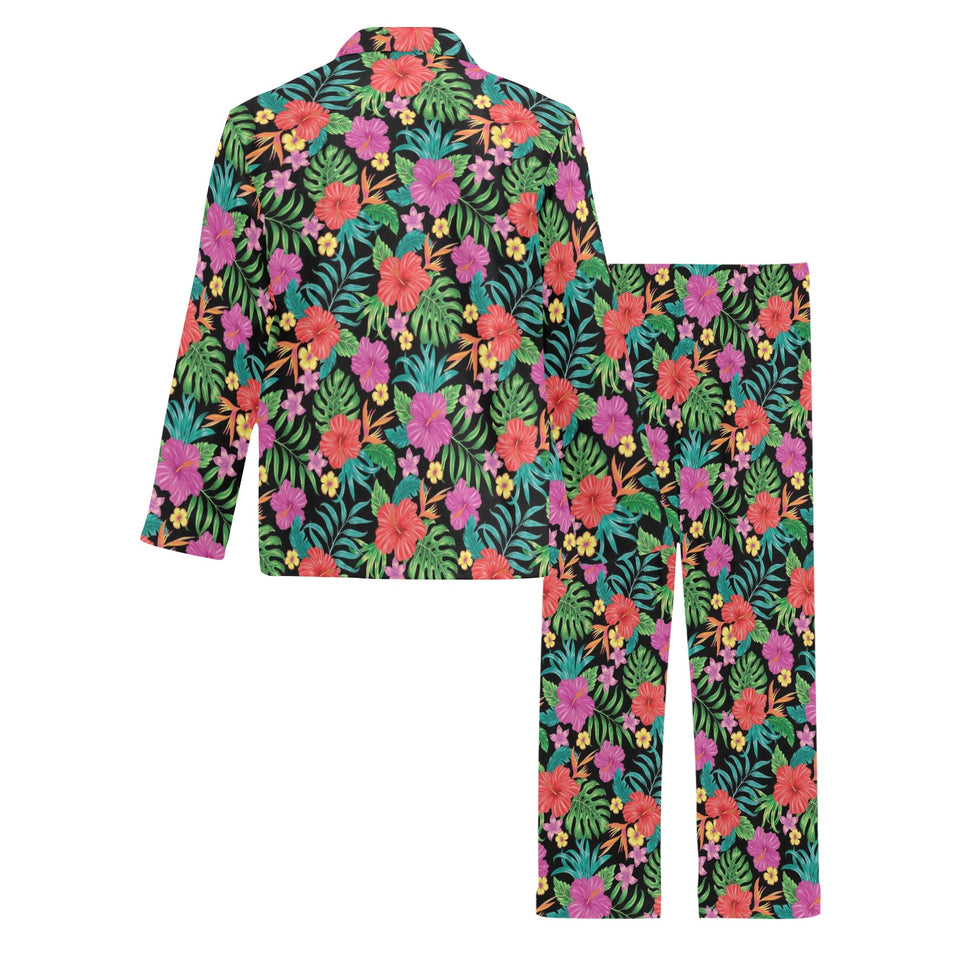 Hibiscus Pattern Print Design 01 Men's Long Pajama Set