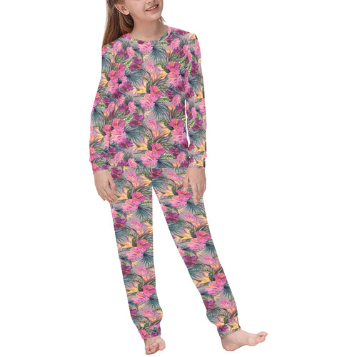 Hibiscus Pattern Print Design 03 Kids' Boys' Girls' All Over Print Pajama Set