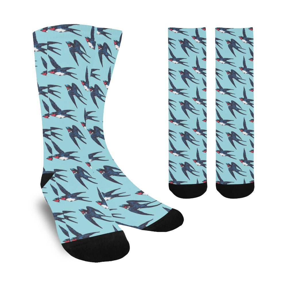 Swallow Pattern Print Design 01 Crew Socks
