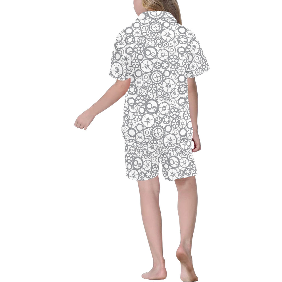 Gear Pattern Print Design 05 Kids' Boys' Girls' V-Neck Short Pajama Set