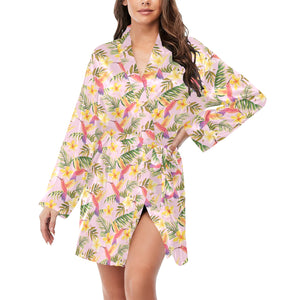 Hummingbird Pattern Print Design 03 Women's Long Sleeve Belted Night Robe