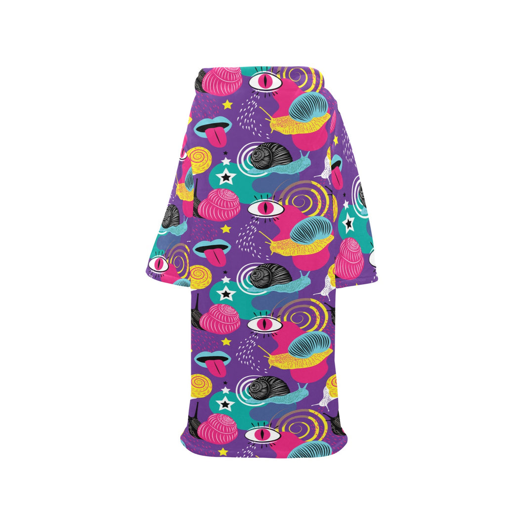 Snail Pattern Print Design 02 Blanket Robe with Sleeves