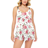 Rose Pattern Print Design 02 Chest Sexy Pleated Two Piece Swim Dress