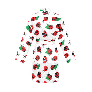 Ladybug Pattern Print Design 01 Women's Long Sleeve Belted Night Robe