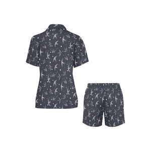 Swallow Pattern Print Design 02 Women's V-Neck Short Pajama Set