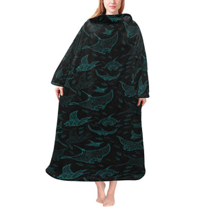 Stingray Pattern Print Design 02 Blanket Robe with Sleeves